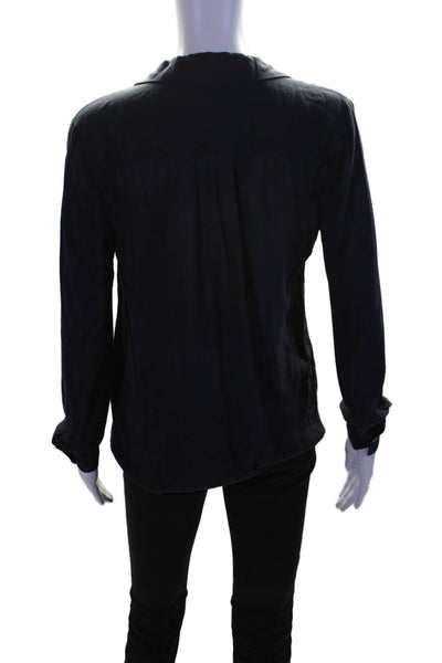 Standard James Perse Womens Navy Blue V-Neck Collar Long Sleeve Blouse Top Size1