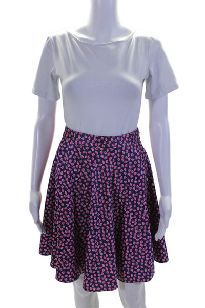 Hutch Womens Navy Blue Pink Floral Printed Knee Length A-Line Skirt Size 0