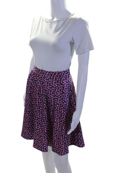 Hutch Womens Navy Blue Pink Floral Printed Knee Length A-Line Skirt Size 0