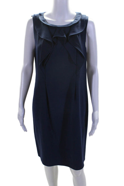 Elie Tahari Womens Ruffle Detail Round Neck Sleeveless Zip Up Dress Navy Size 10