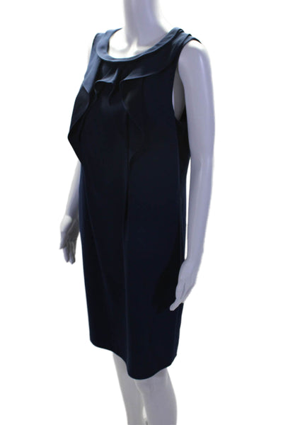 Elie Tahari Womens Ruffle Detail Round Neck Sleeveless Zip Up Dress Navy Size 10