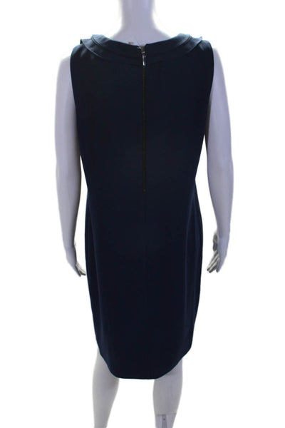 Elie Tahari Womens Ruffle Detail Round Neck Sleeveless Zip Up Dress Navy Size 10