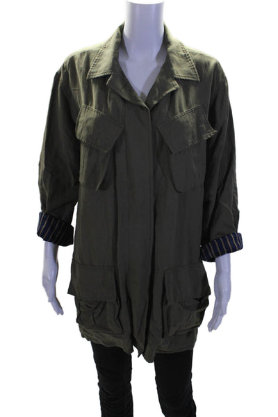 Smythe Womens Collared Button Up Mid-Length Cargo Jacket Green Size XS