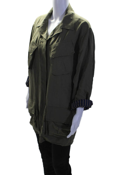 Smythe Womens Collared Button Up Mid-Length Cargo Jacket Green Size XS