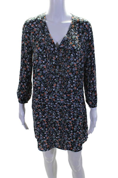 Veronica Beard Womens Silk Floral Print Pleated Long Sleeve Dress Black Size 2