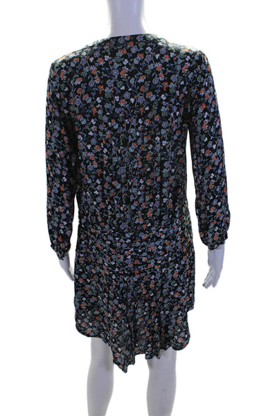 Veronica Beard Womens Silk Floral Print Pleated Long Sleeve Dress Black Size 2