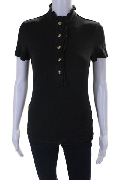 Tory Burch Womens Short Sleeve Collared Polo Shirt Black Size Small