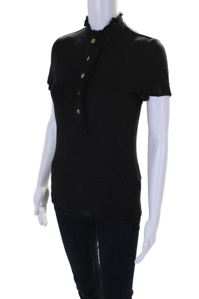 Tory Burch Womens Short Sleeve Collared Polo Shirt Black Size Small