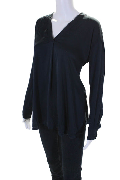 Vince Womens Long Sleeve V Neck Pullover Basic Blouse Black Size XS