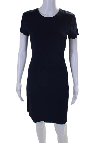 Theory Womens Back Zip Scoop Neck Short Sleeve Mid Calf Dress Blue 4