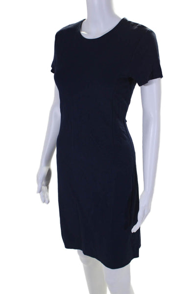 Theory Womens Back Zip Scoop Neck Short Sleeve Mid Calf Dress Blue 4