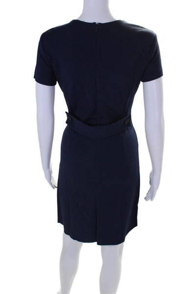 Theory Womens Back Zip Scoop Neck Short Sleeve Mid Calf Dress Blue 4