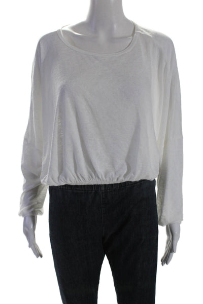 LNA Womens Long Sleeve Scoop Neck Oversized Tee Shirt White Size Extra Small