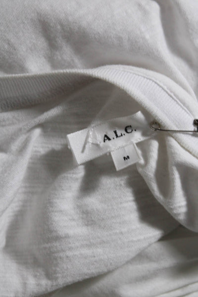 ALC Womens Long Sleeve Smocked Trim Scoop Neck Shirt White Cotton Size Medium