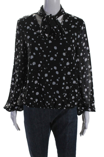 Ted Baker London Womens Long Sleeve Splatter Print Tie Neck Top Black Size 1