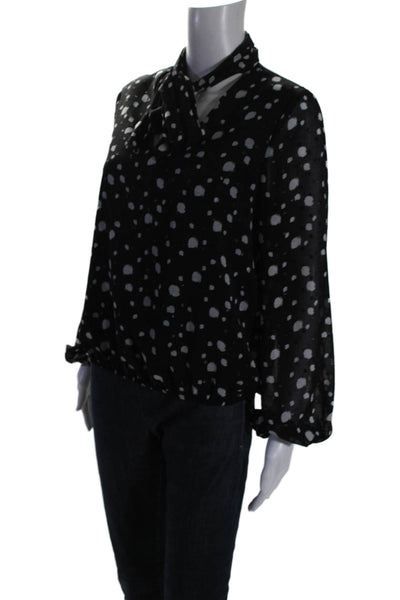 Ted Baker London Womens Long Sleeve Splatter Print Tie Neck Top Black Size 1