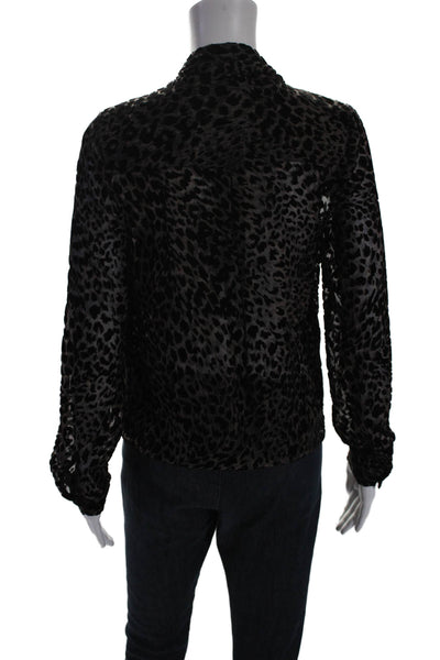 L Agence Womens Long Sleeve Velvet Leopard Print V Neck Top Gray Black Size XS