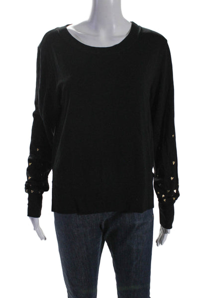 Chrldr Womens Long Sleeve Metallic Heart Scoop Neck Sweater Black Size Medium