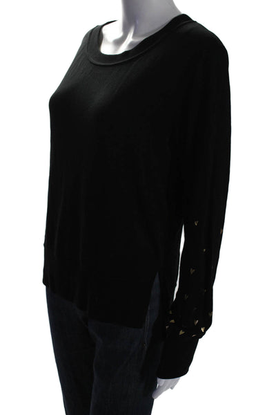 Chrldr Womens Long Sleeve Metallic Heart Scoop Neck Sweater Black Size Medium