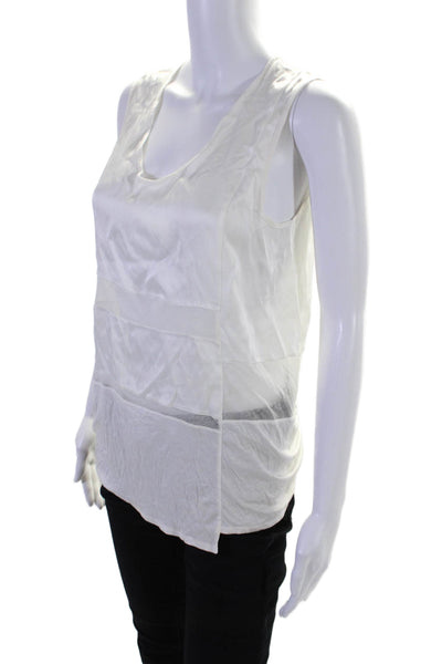 Helmut Lang Women's Round Neck Sleeveless Cotton Blouse Cream Size P