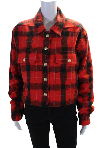 J Crew Womens Plaid Button Down Long Sleeves Jacket Red Black Cotton Size Medium