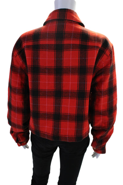 J Crew Womens Plaid Button Down Long Sleeves Jacket Red Black Cotton Size Medium