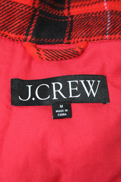 J Crew Womens Plaid Button Down Long Sleeves Jacket Red Black Cotton Size Medium