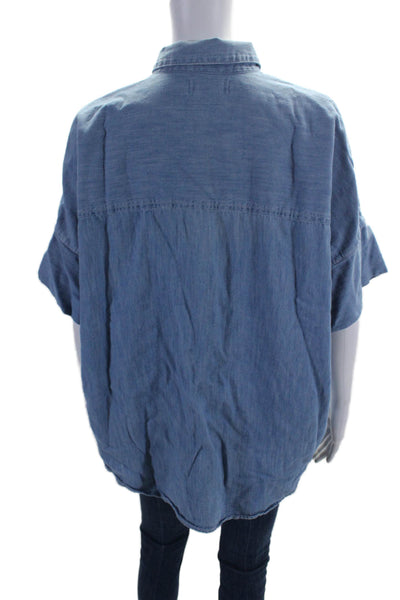 Madewell Womens Cotton Chambray Short Sleeve Button Down Shirt Blue Size L