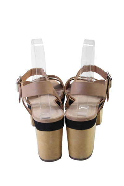 Loeffler Randall Womens Leather Platform Ankle Strap Sandals Beige Size 9