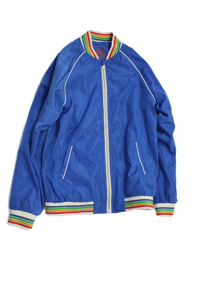 Bonton Girls Blue Multicolor Striped Full Zip Long Sleeve Bomber Jacket Size 12