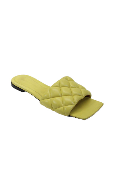 Bottega Veneta Womens Leather Quilted Slide On Sandals Yellow Size 35 5