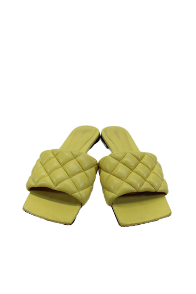 Bottega Veneta Womens Leather Quilted Slide On Sandals Yellow Size 35 5