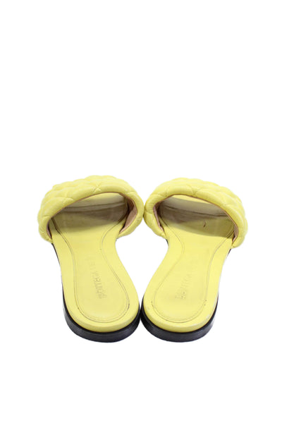 Bottega Veneta Womens Leather Quilted Slide On Sandals Yellow Size 35 5