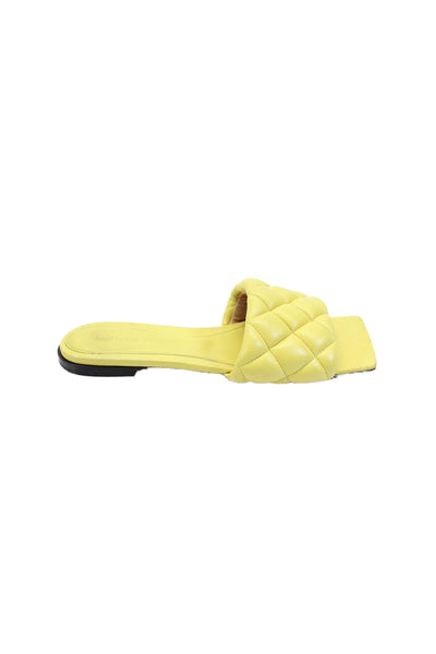 Bottega Veneta Womens Leather Quilted Slide On Sandals Yellow Size 35 5