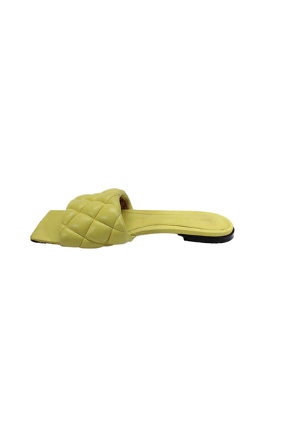 Bottega Veneta Womens Leather Quilted Slide On Sandals Yellow Size 35 5