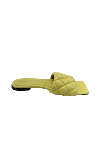 Bottega Veneta Womens Leather Quilted Slide On Sandals Yellow Size 35 5