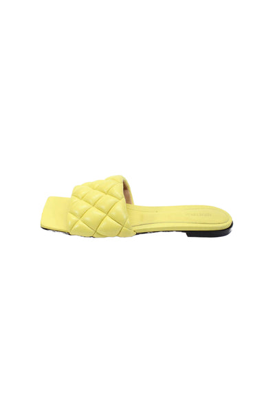 Bottega Veneta Womens Leather Quilted Slide On Sandals Yellow Size 35 5