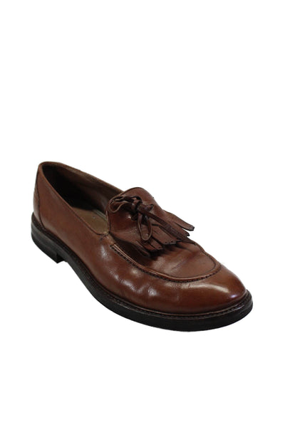 Brunello Cucinelli Mens Leather Fringe Front Slide On Dress Loafers Brown Size 4