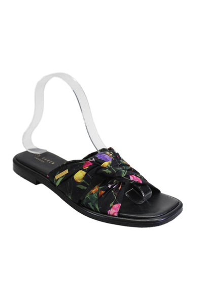 Ted Baker London Womens Floral Print Slide On Sandals Black Size 37.5 7.5