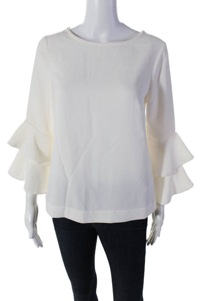 J Crew Womens High Neck Lined Bell Ruffle Tier Sleeve Blouse Cream Size 2