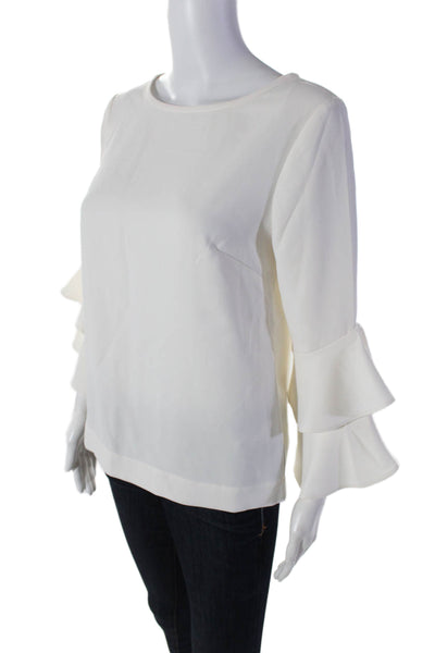 J Crew Womens High Neck Lined Bell Ruffle Tier Sleeve Blouse Cream Size 2