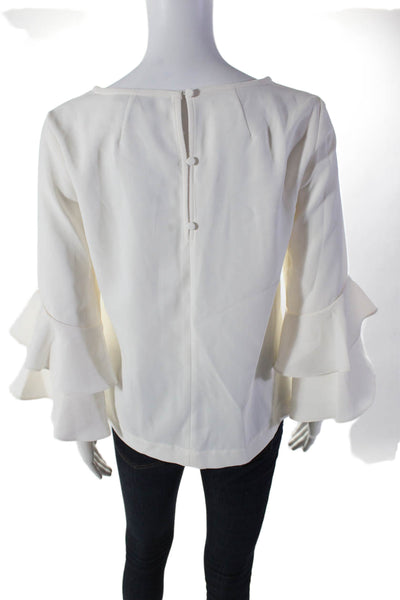 J Crew Womens High Neck Lined Bell Ruffle Tier Sleeve Blouse Cream Size 2