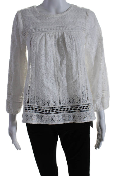 Joie Womens Long Sleeve Scoop Neck Lace Blouse Top White Cotton Size Extra Small