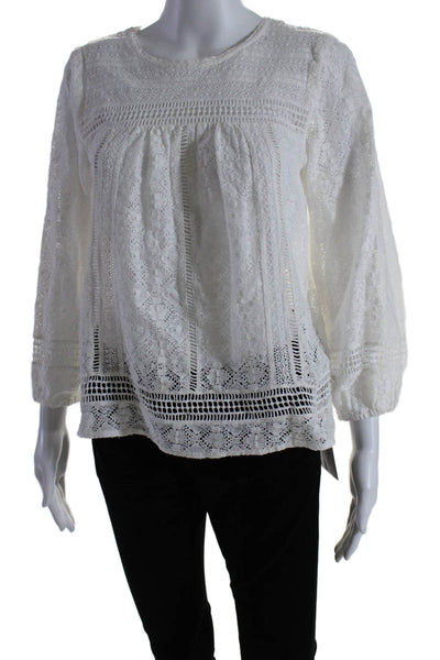 Joie Womens Long Sleeve Scoop Neck Lace Blouse Top White Cotton Size Extra Small