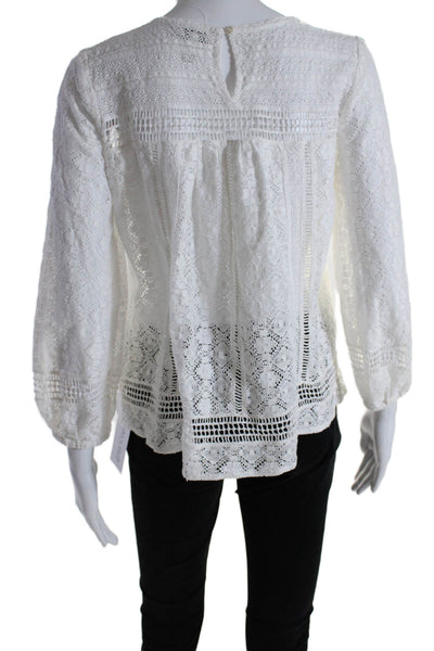 Joie Womens Long Sleeve Scoop Neck Lace Blouse Top White Cotton Size Extra Small