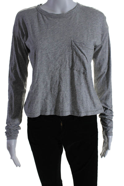 Rag & Bone Womens Long Sleeve Scoop Neck Pocket Tee Shirt Gray Cotton Size XS