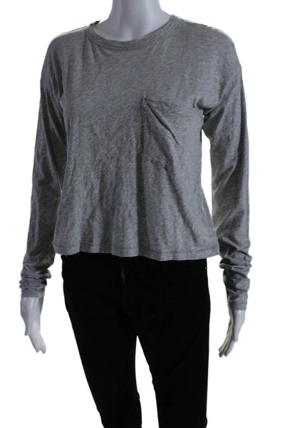 Rag & Bone Womens Long Sleeve Scoop Neck Pocket Tee Shirt Gray Cotton Size XS