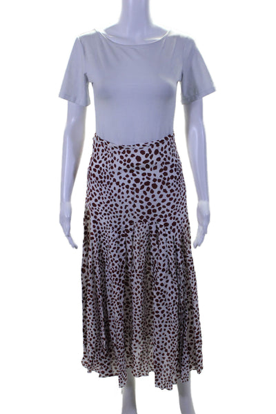 Rixo Womens Cotton Blend Spotted Layered Zip Up Maxi Skirt White Size XS