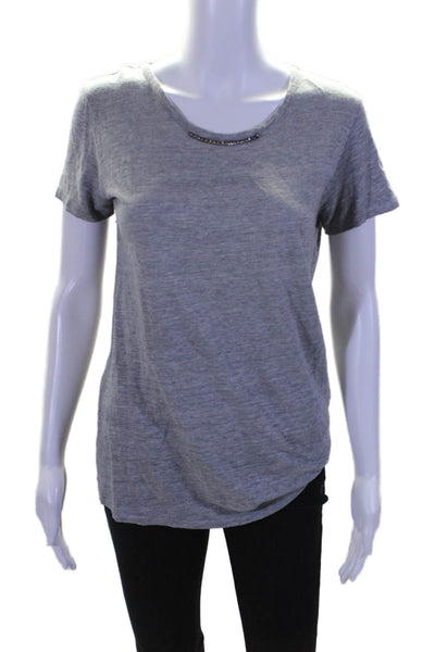 Majestic Filatures Womens Short Sleeve Crystal Scoop Neck Tee Shirt Gray Size 2