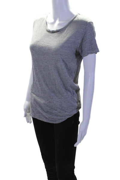 Majestic Filatures Womens Short Sleeve Crystal Scoop Neck Tee Shirt Gray Size 2